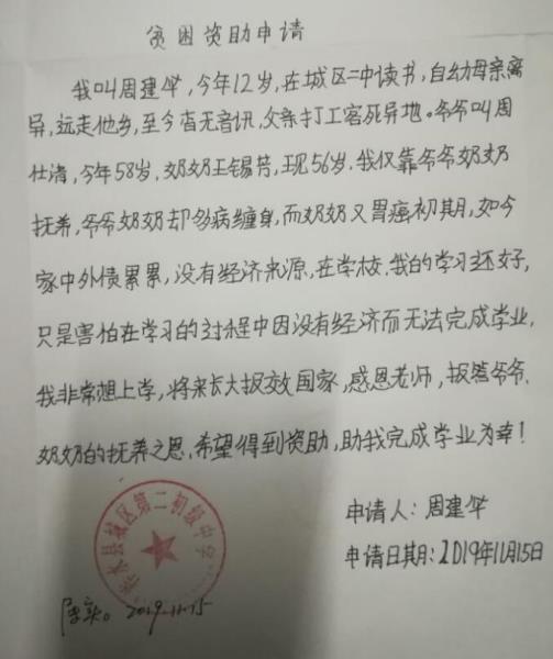 周建华贫困申请书