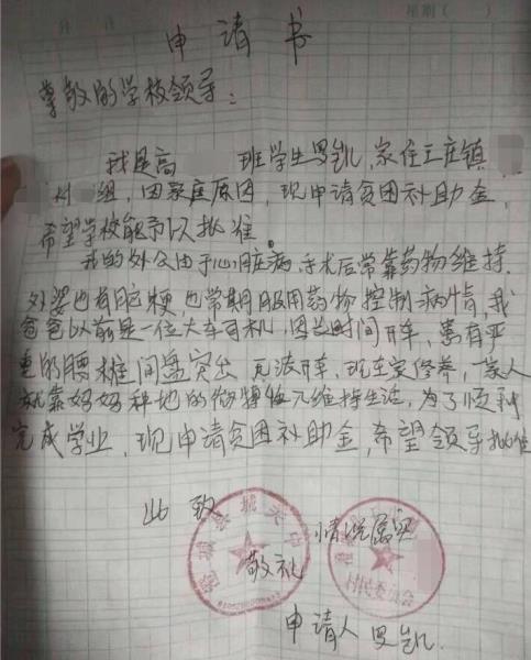 罗凯贫困申请书