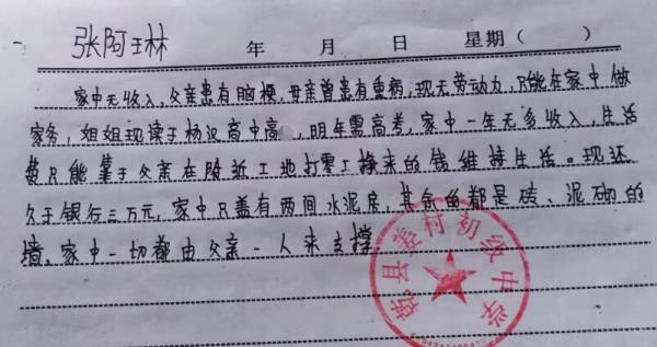 张阿琳贫困申请书