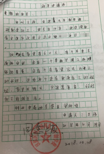 王伟助学金申请书