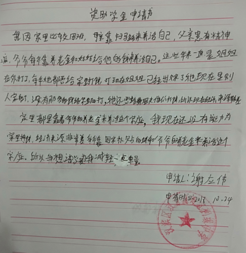 谢应伟助学金申请书