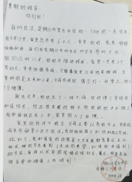 白洁贫困申请书