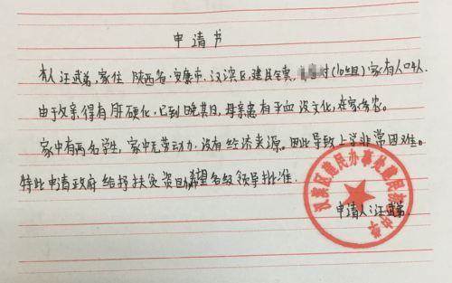 汪武弟助学金申请书