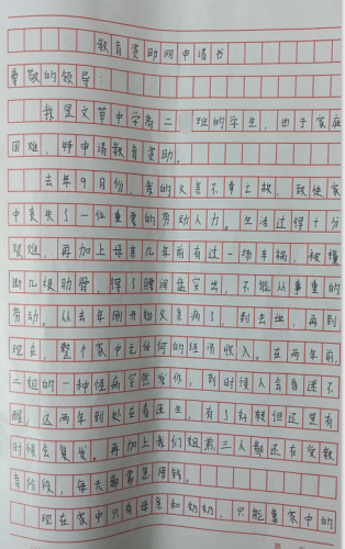 李斐斐助学金申请书