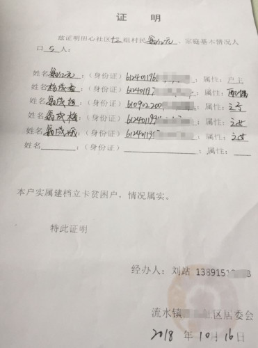 翁成旭贫困证明