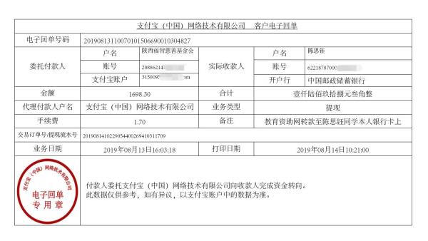 陈思钰电子回单